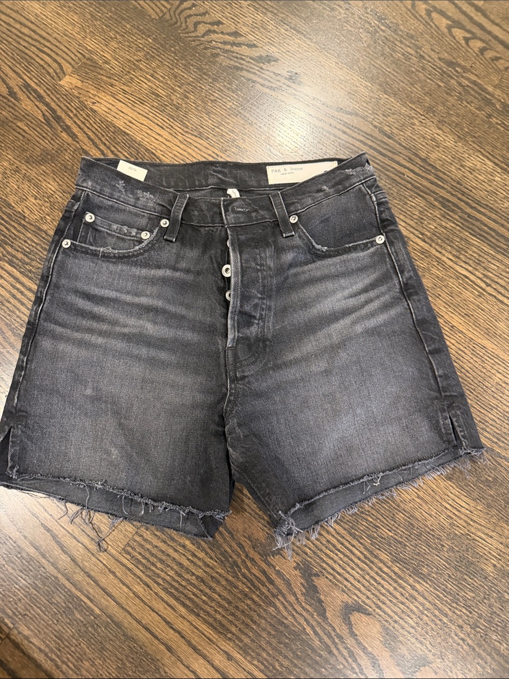 Frame Denim High-Rise Washed Black Cutoff Jean Shorts